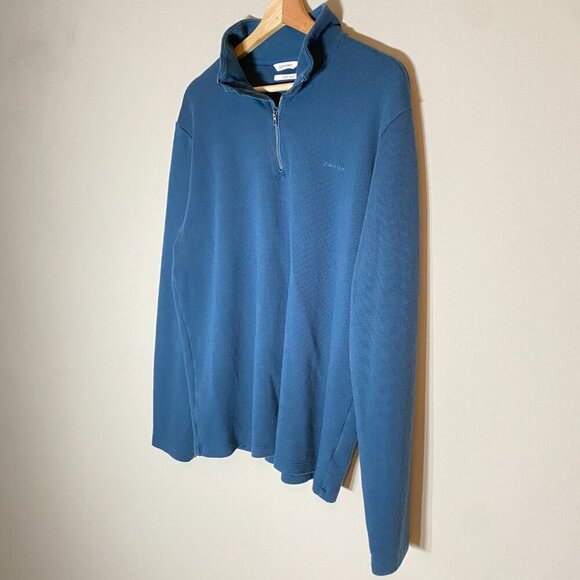 NWOT Calvin Klein Men's Large Liquid Touch Long Sleeve Quarter Zip Blue Pullover - Picture 8 of 16
